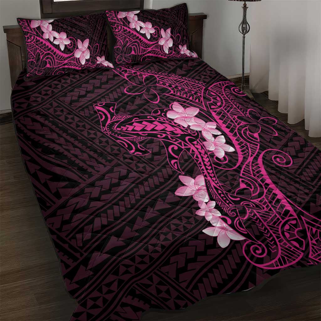 Pink Hawaii Quilt Bed Set Hammerhead Shark Tattoo Curve Polynesian - Polynesian Pride