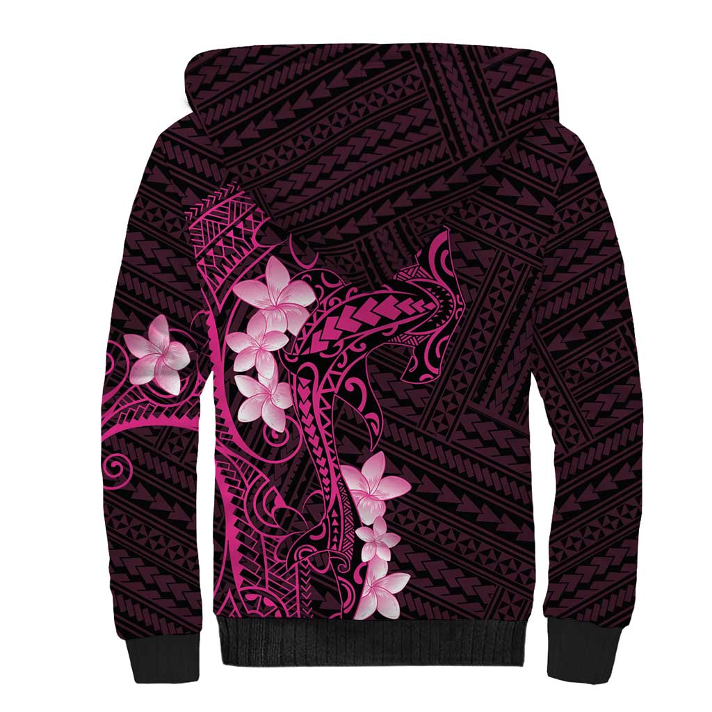 Pink Hawaii Sherpa Hoodie Hammerhead Shark Tattoo Curve Polynesian - Polynesian Pride