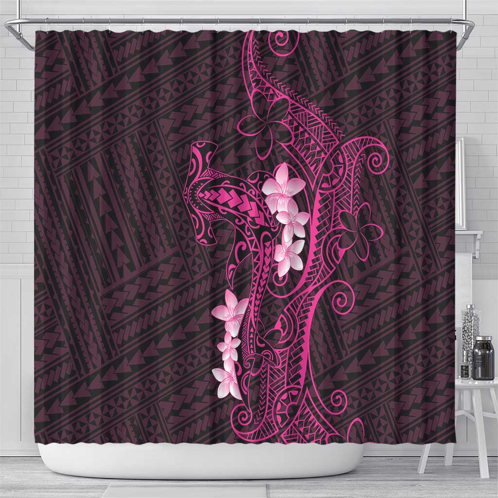 Pink Hawaii Shower Curtain Hammerhead Shark Tattoo Curve Polynesian - Polynesian Pride