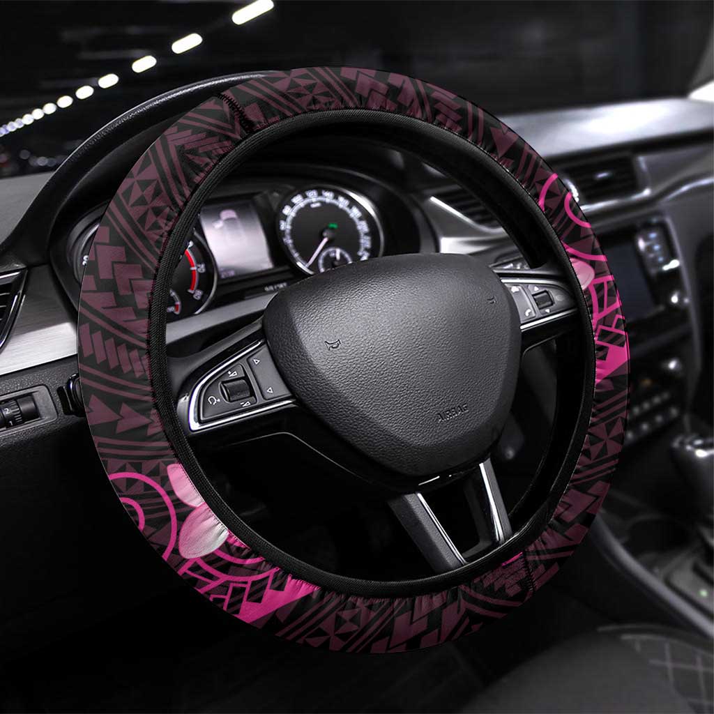 Pink Hawaii Steering Wheel Cover Hammerhead Shark Tattoo Curve Polynesian - Polynesian Pride