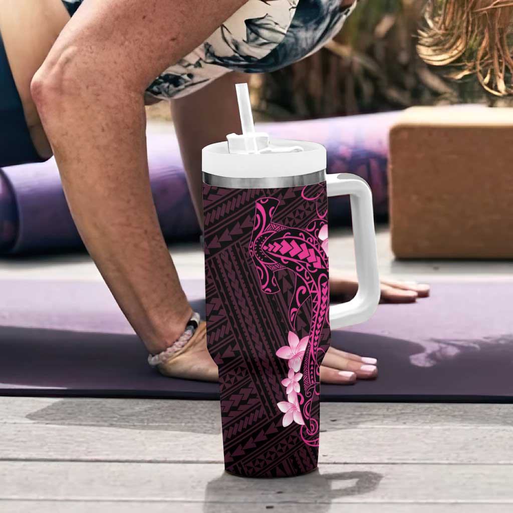 Pink Hawaii Tumbler With Handle Hammerhead Shark Tattoo Curve Polynesian - Polynesian Pride
