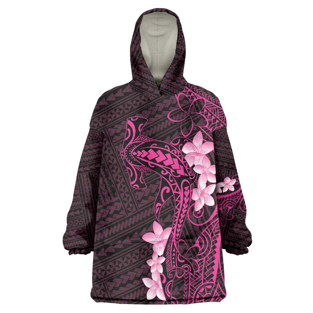 Pink Hawaii Wearable Blanket Hoodie Hammerhead Shark Tattoo Curve Polynesian - Polynesian Pride