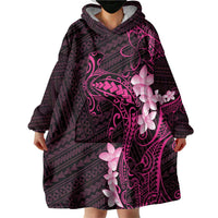 Pink Hawaii Wearable Blanket Hoodie Hammerhead Shark Tattoo Curve Polynesian - Polynesian Pride