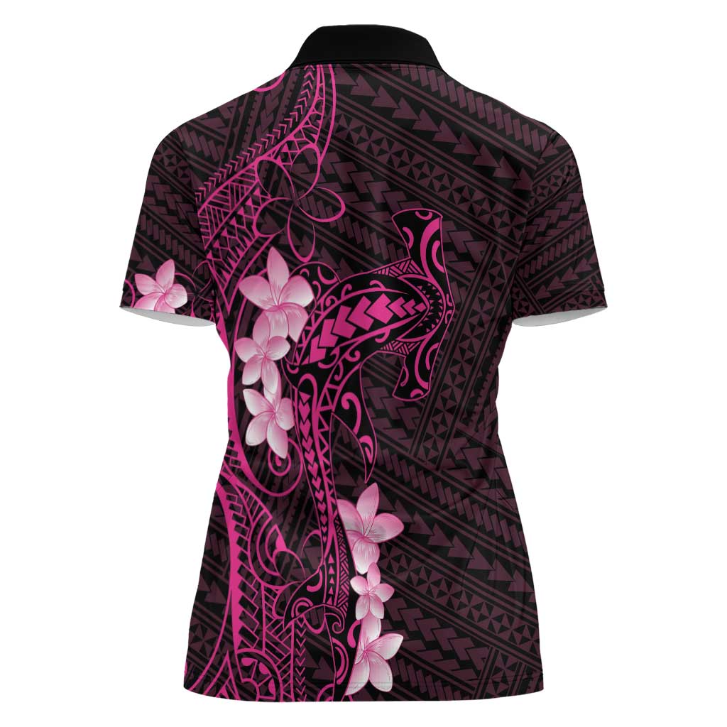 Pink Hawaii Women Polo Shirt Hammerhead Shark Tattoo Curve Polynesian - Polynesian Pride
