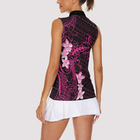 Pink Hawaii Women Sleeveless Polo Shirt Hammerhead Shark Tattoo Curve Polynesian - Polynesian Pride