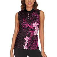 Pink Hawaii Women Sleeveless Polo Shirt Hammerhead Shark Tattoo Curve Polynesian - Polynesian Pride