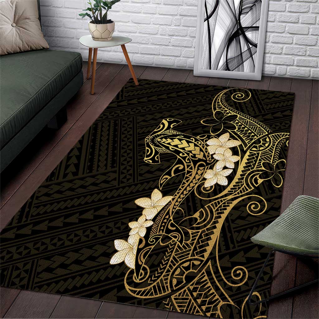Black and Gold Hawaii Area Rug Hammerhead Shark Tattoo Curve Polynesian - Polynesian Pride