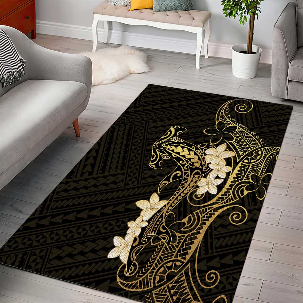 Black and Gold Hawaii Area Rug Hammerhead Shark Tattoo Curve Polynesian LT14 - Polynesian Pride
