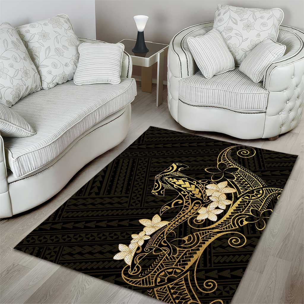 Black and Gold Hawaii Area Rug Hammerhead Shark Tattoo Curve Polynesian LT14 - Polynesian Pride
