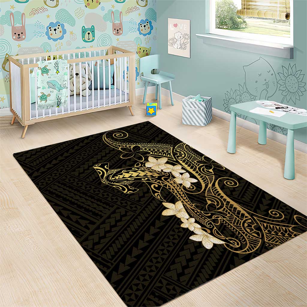 Black and Gold Hawaii Area Rug Hammerhead Shark Tattoo Curve Polynesian LT14 - Polynesian Pride