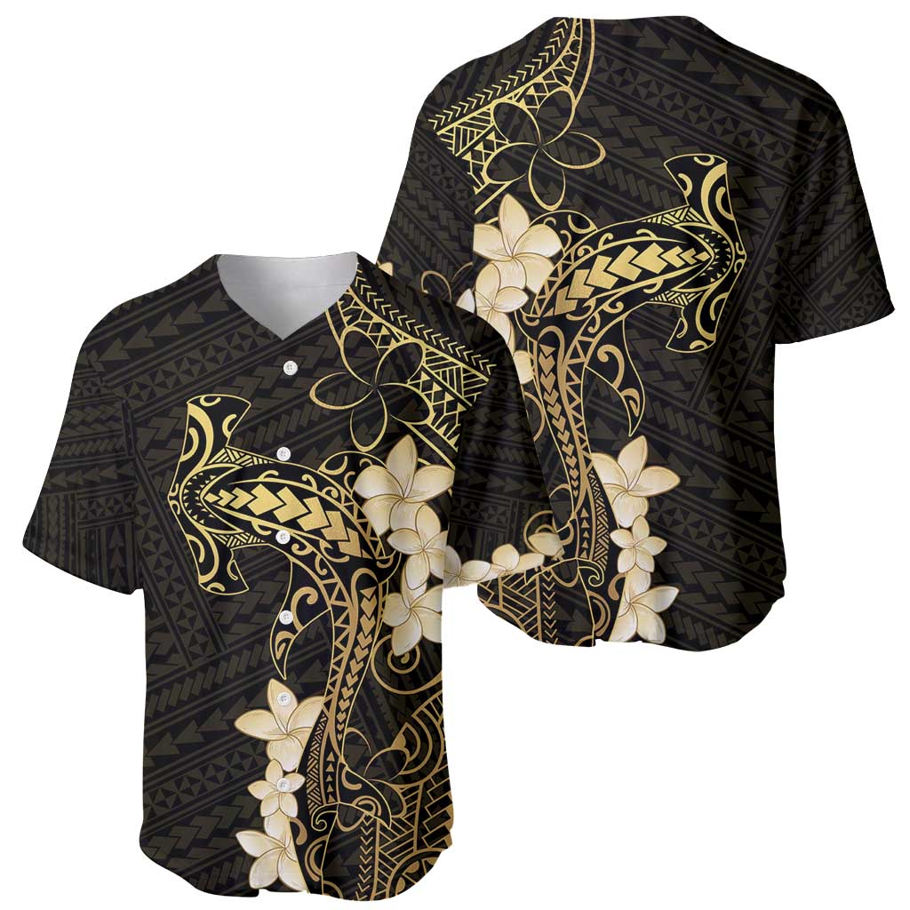 Black and Gold Hawaii Baseball Jersey Hammerhead Shark Tattoo Curve Polynesian - Polynesian Pride