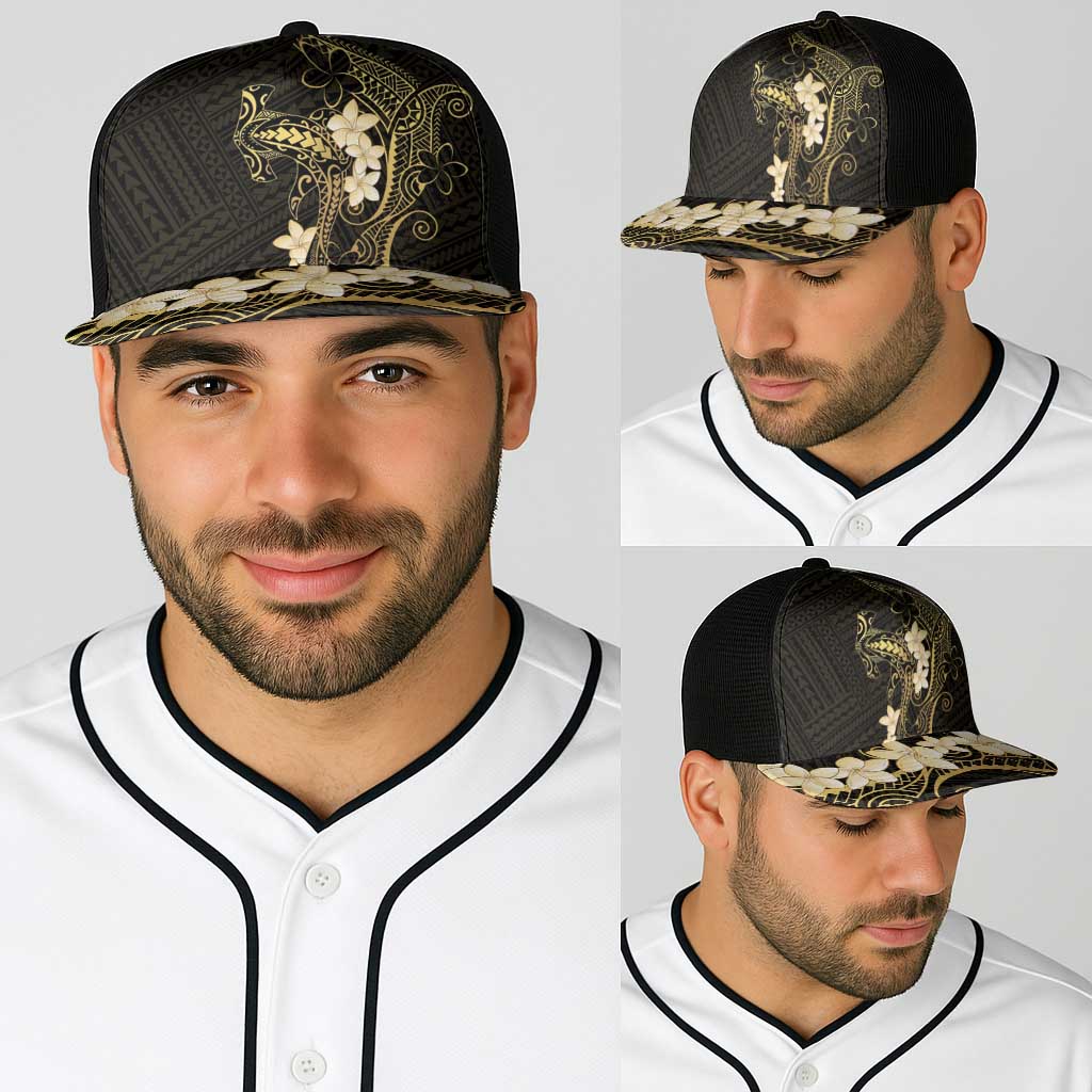 Black and Gold Hawaii Baseball Net Cap Hammerhead Shark Tattoo Curve Polynesian - Polynesian Pride