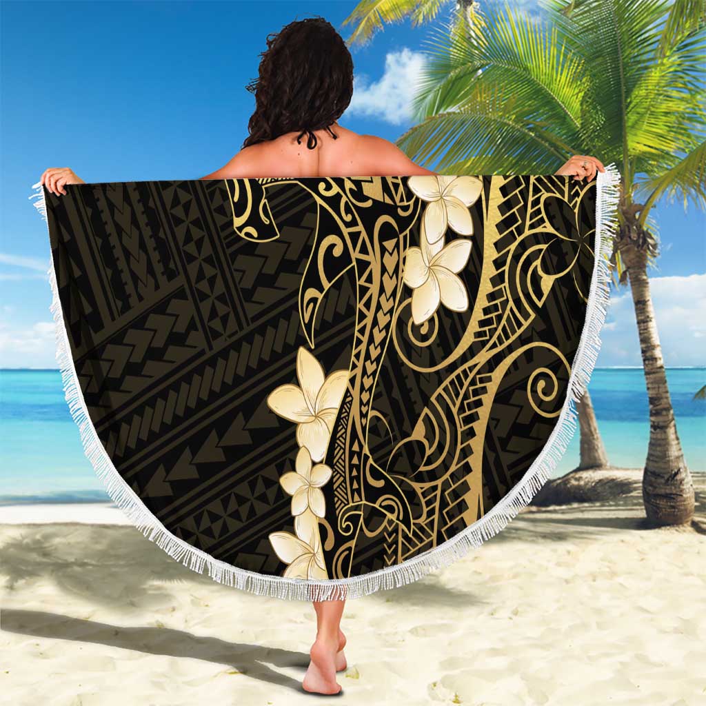 Black and Gold Hawaii Beach Blanket Hammerhead Shark Tattoo Curve Polynesian - Polynesian Pride