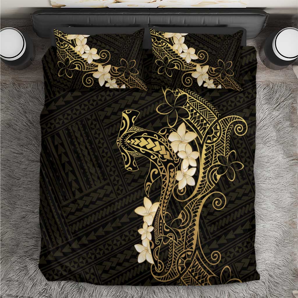 Black and Gold Hawaii Bedding Set Hammerhead Shark Tattoo Curve Polynesian - Polynesian Pride
