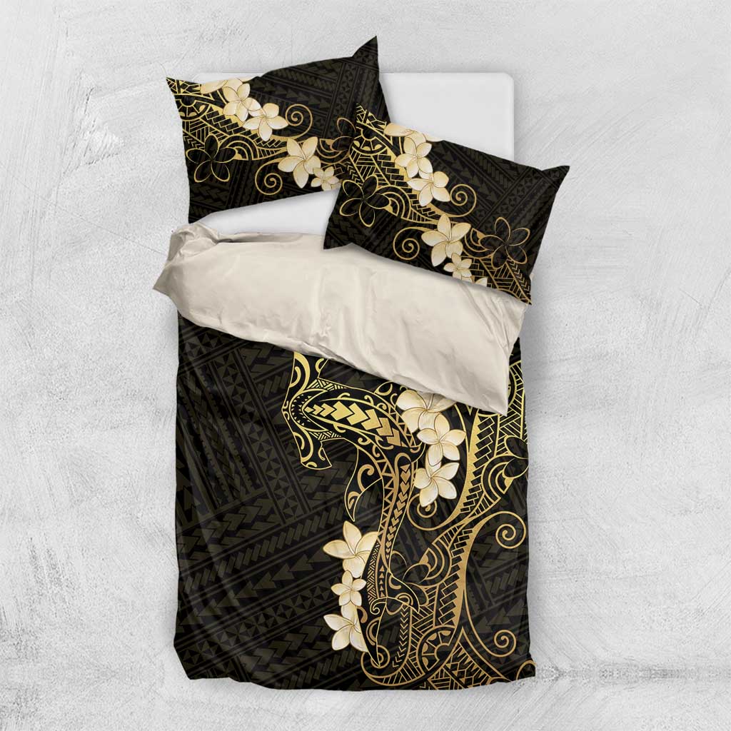 Black and Gold Hawaii Bedding Set Hammerhead Shark Tattoo Curve Polynesian - Polynesian Pride