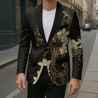 Black and Gold Hawaii Blazer Hammerhead Shark Tattoo Curve Polynesian - Polynesian Pride