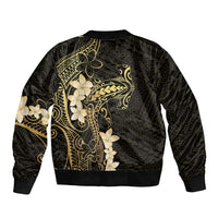 Black and Gold Hawaii Bomber Jacket Hammerhead Shark Tattoo Curve Polynesian - Polynesian Pride