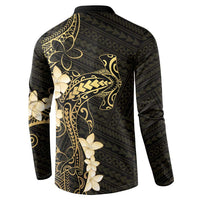 Black and Gold Hawaii Button Sweatshirt Hammerhead Shark Tattoo Curve Polynesian - Polynesian Pride