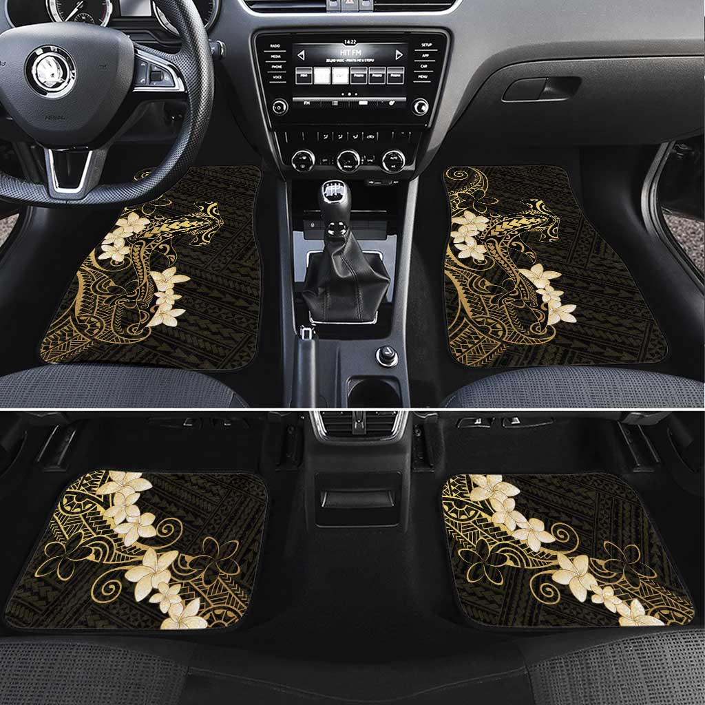 Black and Gold Hawaii Car Mats Hammerhead Shark Tattoo Curve Polynesian - Polynesian Pride