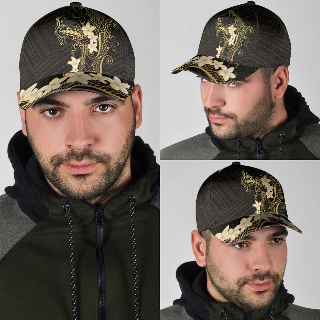 Black and Gold Hawaii Classic Cap Hammerhead Shark Tattoo Curve Polynesian - Polynesian Pride