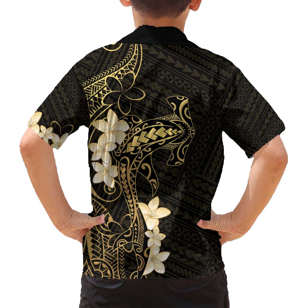 Black and Gold Hawaii Family Matching Long Sleeve Bodycon Dress and Hawaiian Shirt Hammerhead Shark Tattoo Curve Polynesian - Polynesian Pride