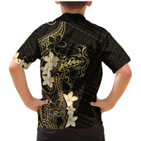 Black and Gold Hawaii Family Matching Mermaid Dress and Hawaiian Shirt Hammerhead Shark Tattoo Curve Polynesian - Polynesian Pride