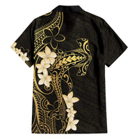 Black and Gold Hawaii Family Matching Off The Shoulder Long Sleeve Dress and Hawaiian Shirt Hammerhead Shark Tattoo Curve Polynesian - Polynesian Pride