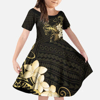 Black and Gold Hawaii Family Matching Short Sleeve Bodycon Dress and Hawaiian Shirt Hammerhead Shark Tattoo Curve Polynesian - Polynesian Pride