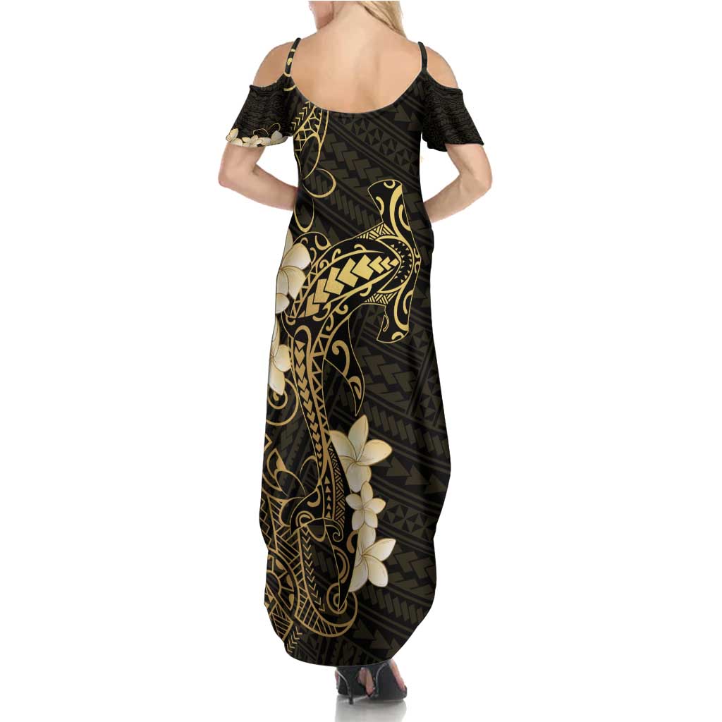 Black and Gold Hawaii Family Matching Summer Maxi Dress and Hawaiian Shirt Hammerhead Shark Tattoo Curve Polynesian - Polynesian Pride