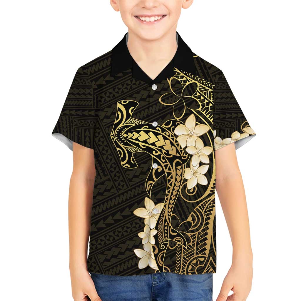 Black and Gold Hawaii Family Matching Summer Maxi Dress and Hawaiian Shirt Hammerhead Shark Tattoo Curve Polynesian - Polynesian Pride