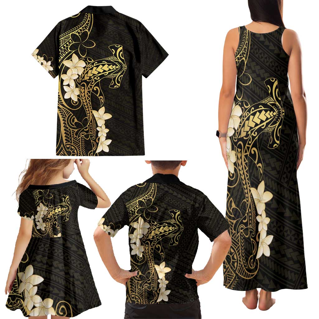 Black and Gold Hawaii Family Matching Tank Maxi Dress and Hawaiian Shirt Hammerhead Shark Tattoo Curve Polynesian - Polynesian Pride