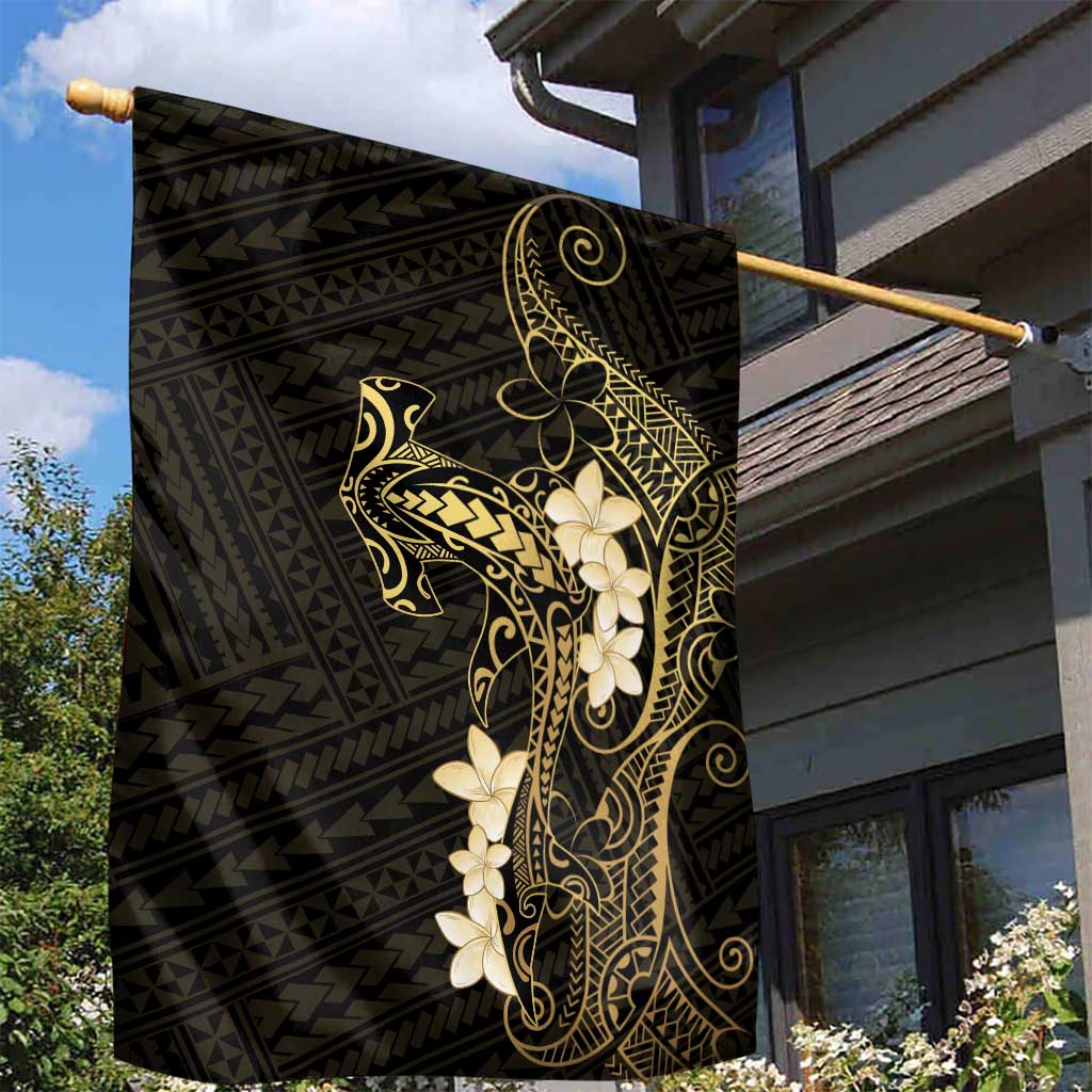 Black and Gold Hawaii Garden Flag Hammerhead Shark Tattoo Curve Polynesian - Polynesian Pride