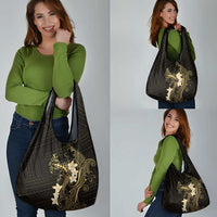 Black and Gold Hawaii Grocery Bag Hammerhead Shark Tattoo Curve Polynesian - Polynesian Pride