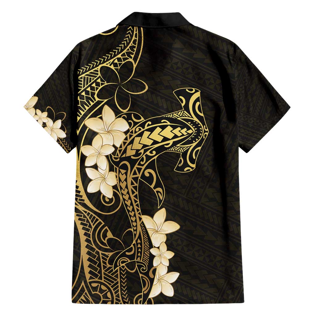 Black and Gold Hawaii Hawaiian Shirt Hammerhead Shark Tattoo Curve Polynesian - Polynesian Pride