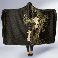 Black and Gold Hawaii Hooded Blanket Hammerhead Shark Tattoo Curve Polynesian - Polynesian Pride