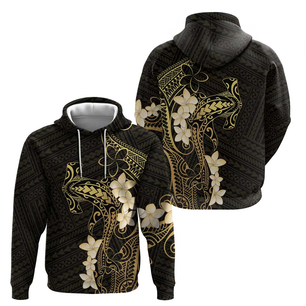 Black and Gold Hawaii Hoodie Hammerhead Shark Tattoo Curve Polynesian - Polynesian Pride