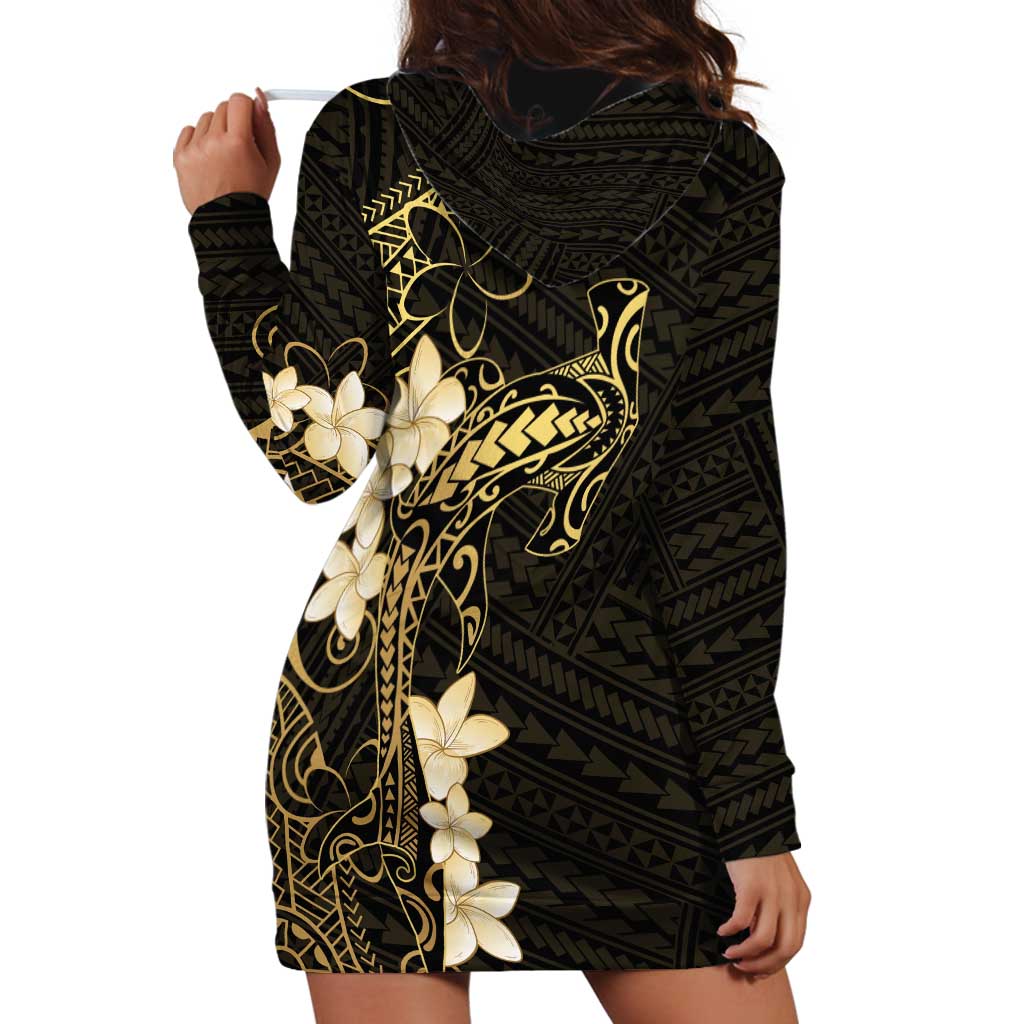 Black and Gold Hawaii Hoodie Dress Hammerhead Shark Tattoo Curve Polynesian - Polynesian Pride