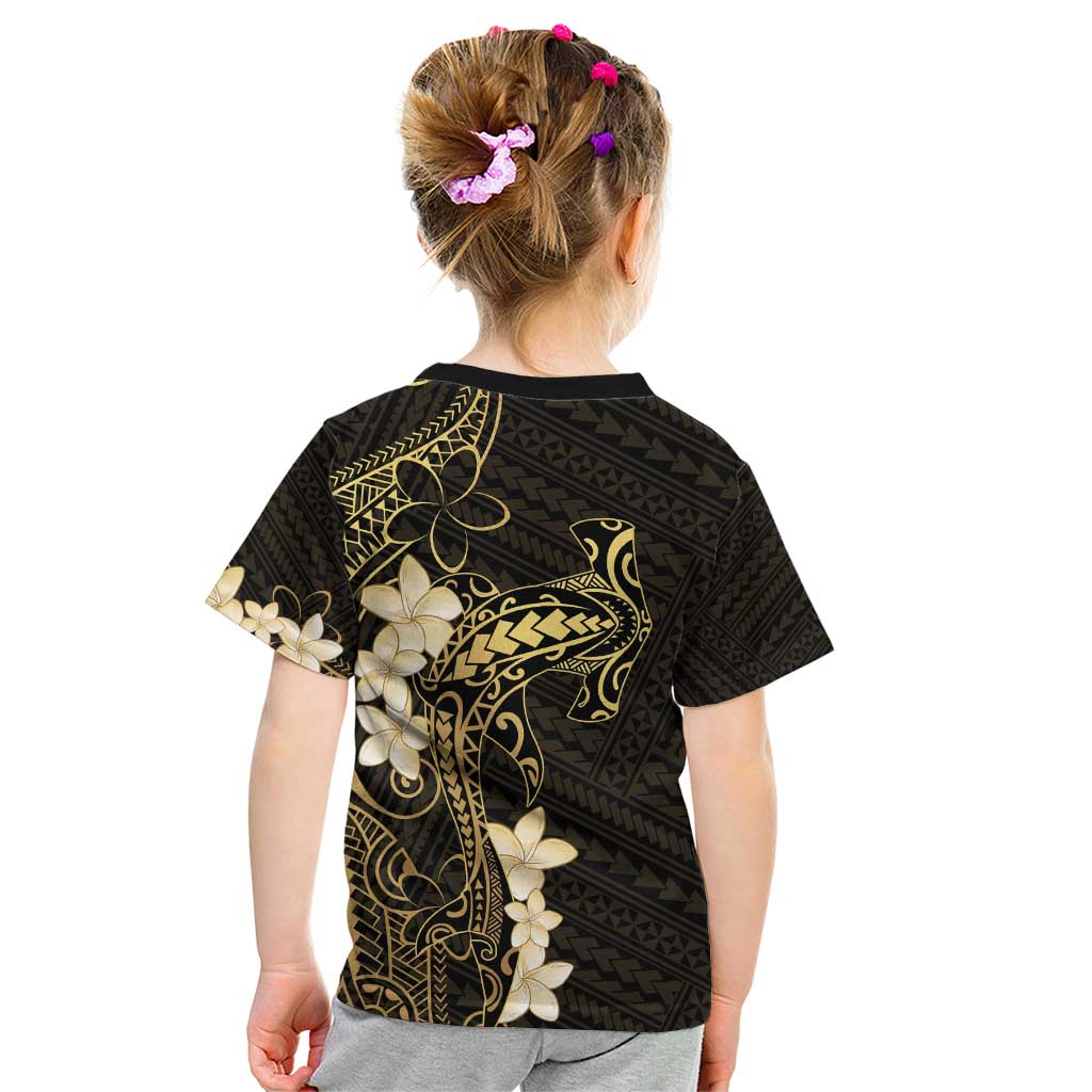 Black and Gold Hawaii Kid T Shirt Hammerhead Shark Tattoo Curve Polynesian - Polynesian Pride