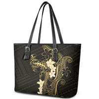 Black and Gold Hawaii Leather Tote Bag Hammerhead Shark Tattoo Curve Polynesian - Polynesian Pride