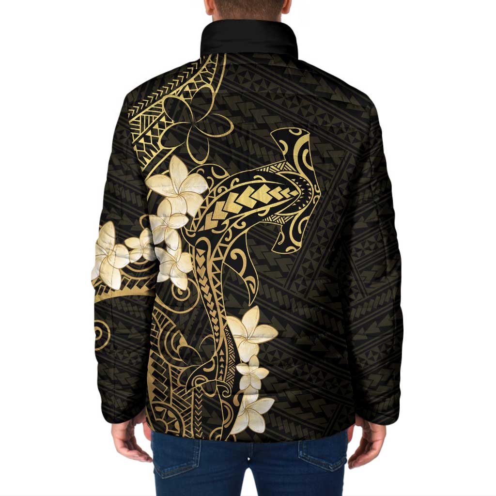Black and Gold Hawaii Padded Jacket Hammerhead Shark Tattoo Curve Polynesian - Polynesian Pride