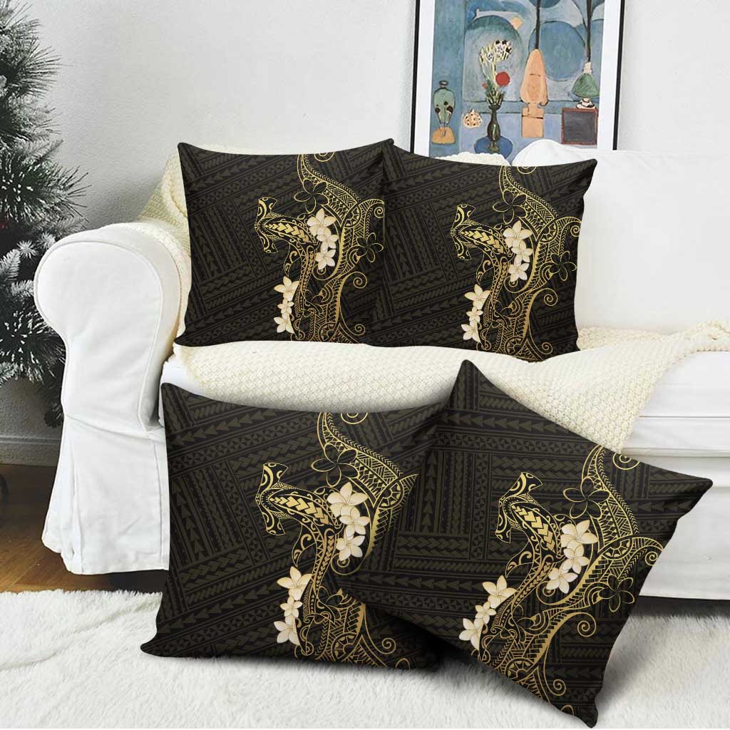Black and Gold Hawaii Pillow Cover Hammerhead Shark Tattoo Curve Polynesian - Polynesian Pride