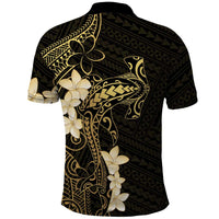 Black and Gold Hawaii Polo Shirt Hammerhead Shark Tattoo Curve Polynesian - Polynesian Pride