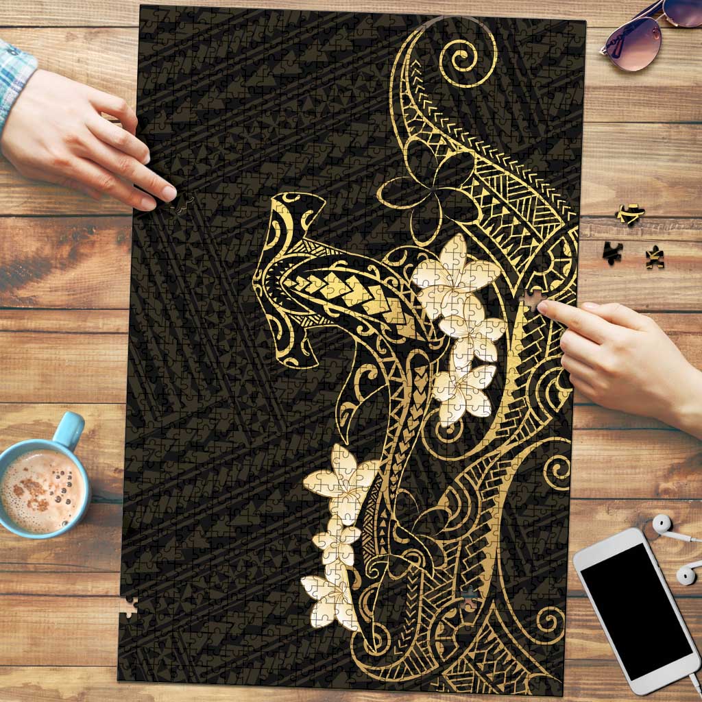 Black and Gold Hawaii Puzzle Hammerhead Shark Tattoo Curve Polynesian - Polynesian Pride
