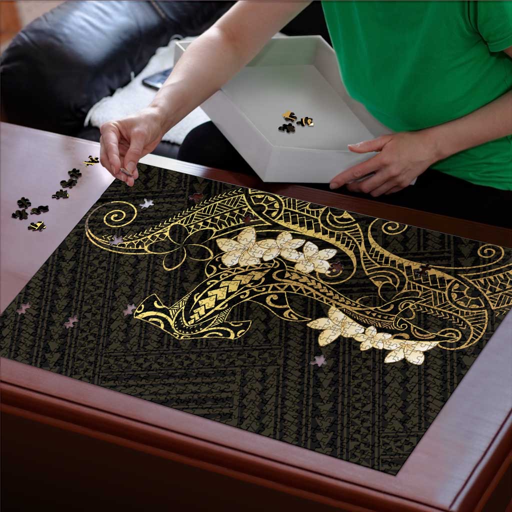 Black and Gold Hawaii Puzzle Hammerhead Shark Tattoo Curve Polynesian - Polynesian Pride