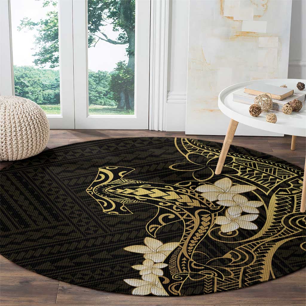 Black and Gold Hawaii Round Carpet Hammerhead Shark Tattoo Curve Polynesian - Polynesian Pride