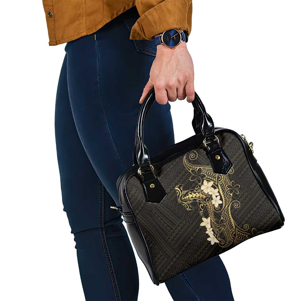 Black and Gold Hawaii Shoulder Handbag Hammerhead Shark Tattoo Curve Polynesian - Polynesian Pride