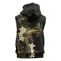 Black and Gold Hawaii Sleeveless Zip Hoodie Hammerhead Shark Tattoo Curve Polynesian - Polynesian Pride