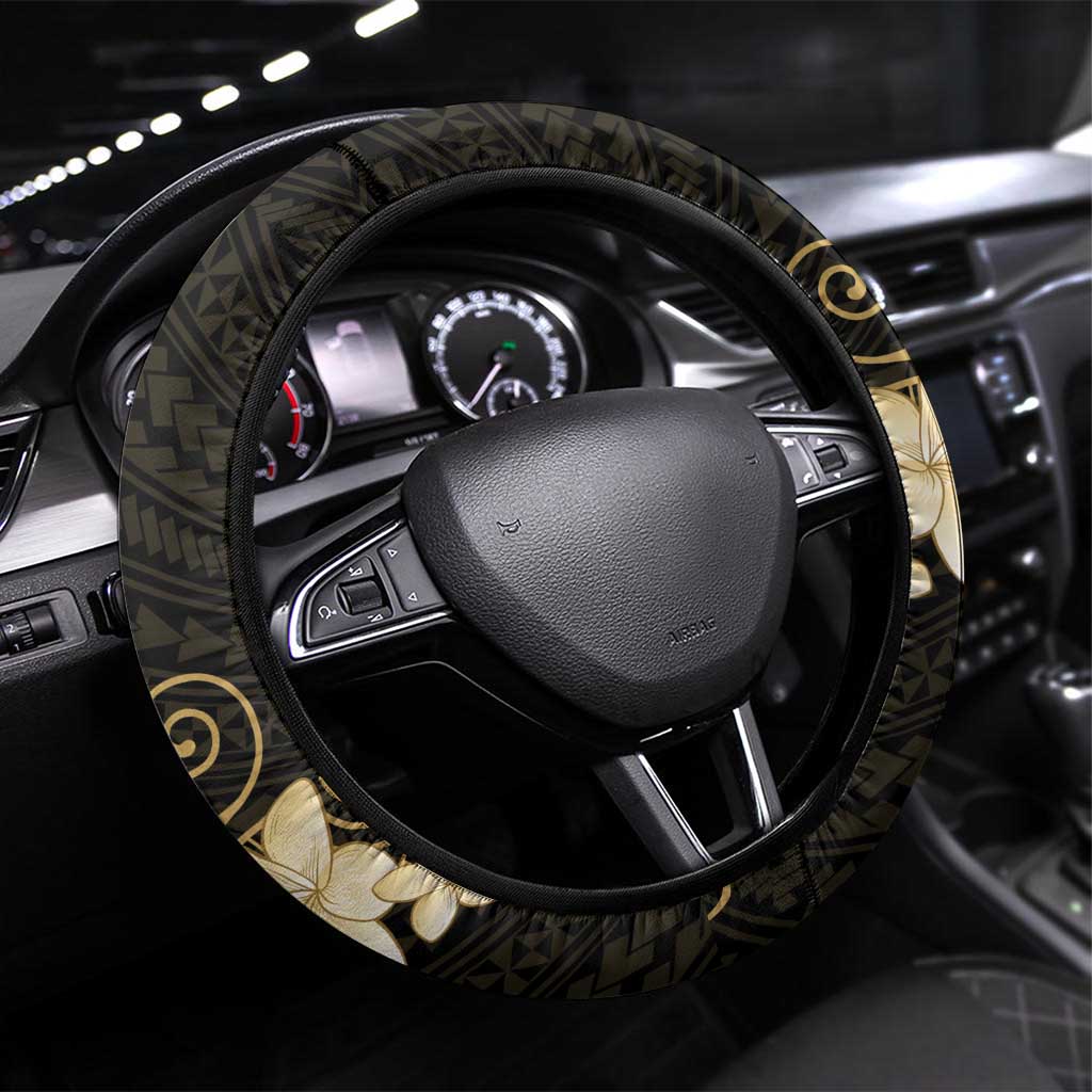 Black and Gold Hawaii Steering Wheel Cover Hammerhead Shark Tattoo Curve Polynesian - Polynesian Pride