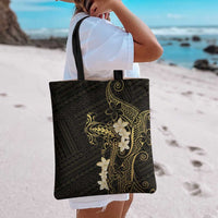 Black and Gold Hawaii Tote Bag Hammerhead Shark Tattoo Curve Polynesian - Polynesian Pride