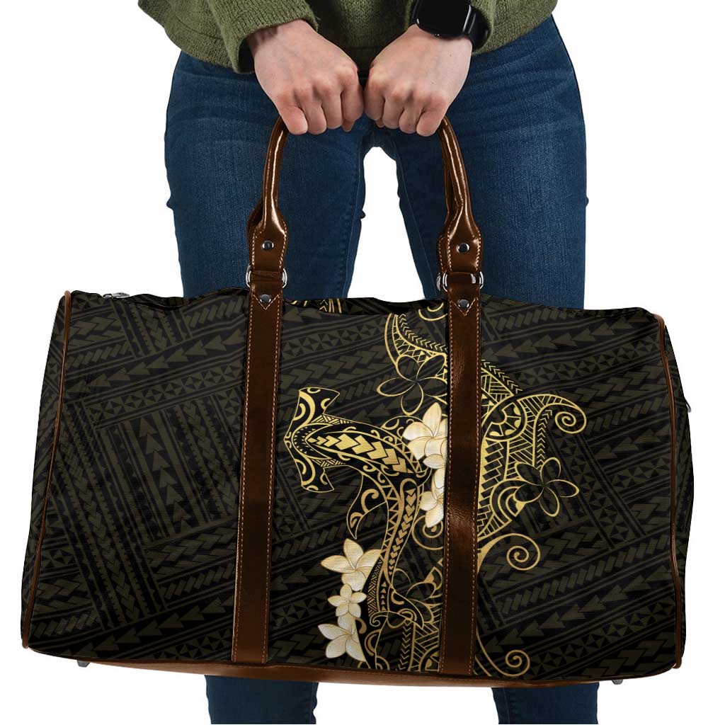 Black and Gold Hawaii Travel Bag Hammerhead Shark Tattoo Curve Polynesian - Polynesian Pride